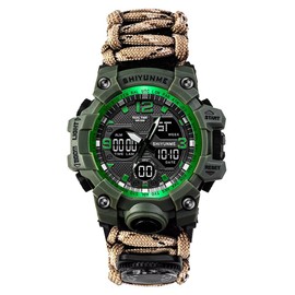 The Yan He Multi Functional Outdoor Living Chain Torch, Compass, Watch, Thermometer, First aid Whistle and Knife/Scraper, Year/Month/Day Display, Alarm Reminder Waterproof Function