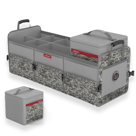 LIBZAKI Car Trunk Organizer,3 Compartments Big Trunk Storage, Large Capacity, Foldable, 95L Heavy Duty Storage Box for Car, SUV, Truck,Jeep, Includes 26L Cooler Bag -Gray Camouflage