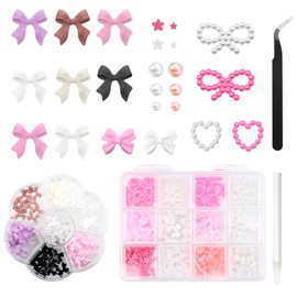 Scettar 2 Boxes 3D Nail Charms Colorful Bow Spring Flowers Nail Decoration Rhinestone Nail Accessories Colorful DIY Decoration