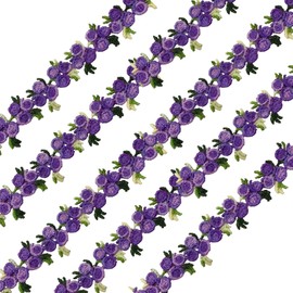 1.1 Yards Purple Flower Embroidered Lace Trim – Rose Applique Floral Ribbon for Sewing Crafts, 3/4 Inch Polyester Lace Edge for DIY Wedding Dress Embellishments, Party Decorations, and Craft Projects