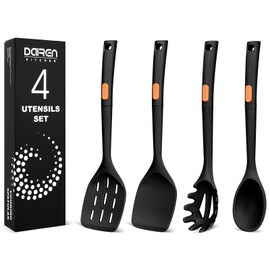 Silikon-Kochspatel und Spaghetti-Löffel, hitzebeständiges Vollsilikon-Kochutensilien-Set, antihaftbeschichtet, große Küchenspatel, Löffel zum Kochen, Mischen, Servieren, Abtropfen