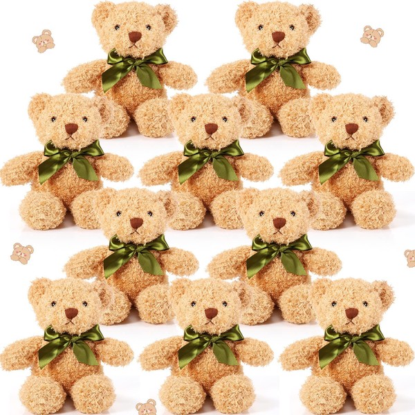 10 Pieces Christmas Bears Soft Plush Toy Stuffed Animals Cute Bears for Kids Boys Girls Birthday Valentine's Day Baby Shower Bear Party Favor(Brown)
