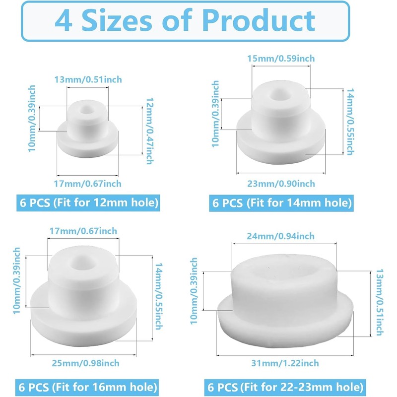 24 Pcs Bathtub Jet Covers White Silicone Hole Bathtub Plug