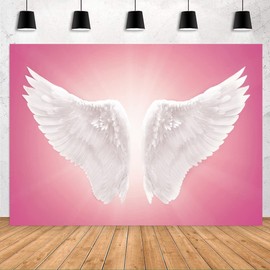 7x5ft Angel Wings Backdrops for Photoshoot - White Angel Feather Wings Pink Background for Adult Girl Birthday,Baby Shower Party Portrait Decorations Photo Banner