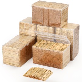Jerify 15000 Pieces Bamboo Toothpicks Bulk Round Single Point Tooth Picks Long Toothpicks with Clear Plastic Storage Box 6 Packs of 2500 Toothpicks for Party Fruit Dessert Barbecue Teeth Cleaning