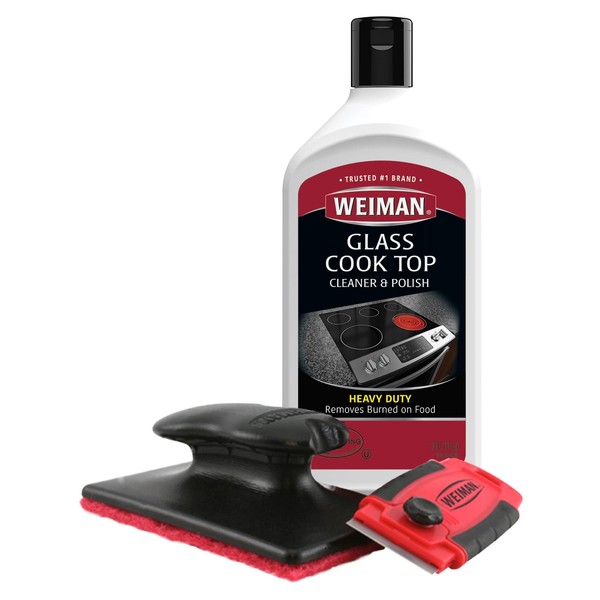 Weiman Glass Cooktop Cleaner Kit - Remove Burned on Food,