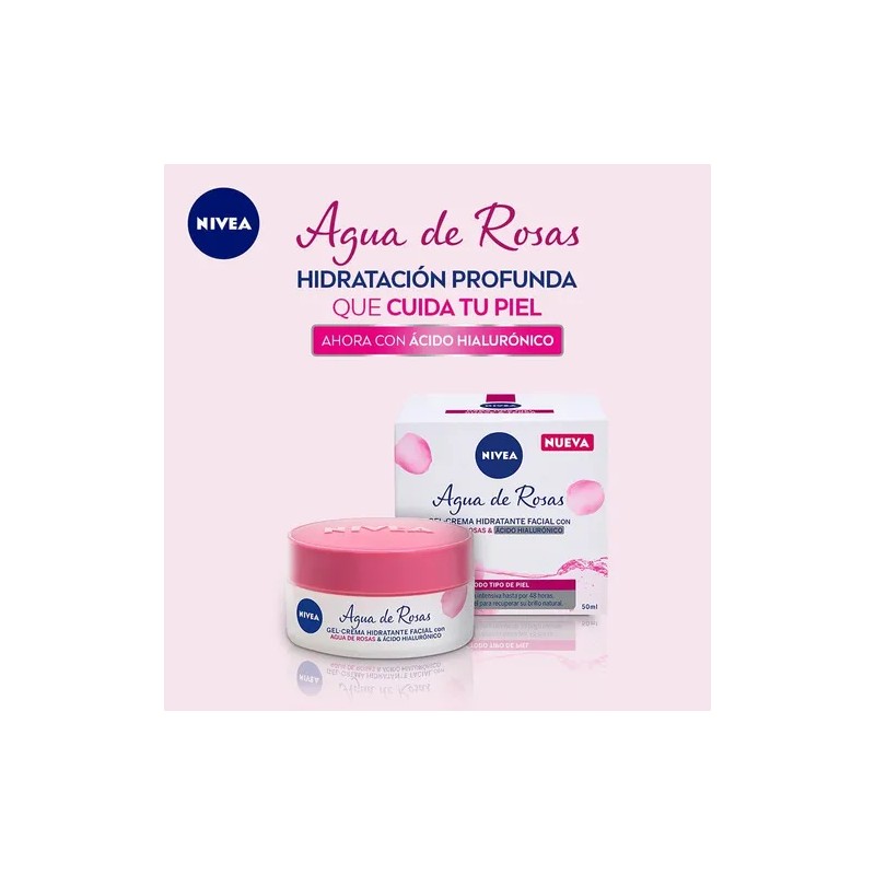 Nivea Gel-Crema Facial Agua de Rosas con Ácido Hialurónico, Piel