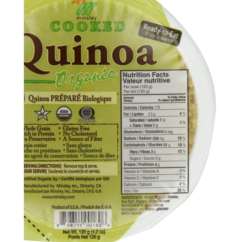 Minsley Organic Quinoa, 4.2 Oz, Cooked and Ready to Eat,