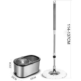 Spin Mop Bucket System Stainless Steel Bucket and Mop Set with 6 Microfiber Replacement Head Refills, Floor Mop with 4 Wheel