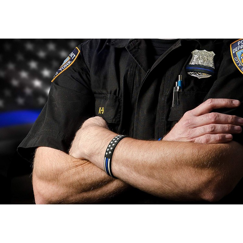 Thin Blue Line American Flag Bracelet (X-Large 9", Individual)