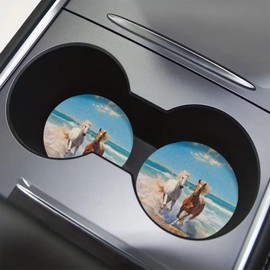 Xoenoiee Horses Sea Pattern Car Cup Holder Coasters, Universal Auto Anti Slip Insert Coaster Rubber Cute Car Accessories for Women Men, Cup Mat for Most Car Interior(2 Pack)