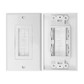 Brush Wall Plate for Cable Management, Single Gang Decorator White Cover, In-Wall Wire Pass Through, For Low Voltage Cables (2, White)