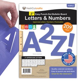 209 Pcs 3" Purple Bulletin Board Letters & Numbers, Capital Letters, Numbers, Punctuation, US Made Card Stock Punch Out Letters for Poster, Bulletin Board, Classroom - Precut Letters & Numbers