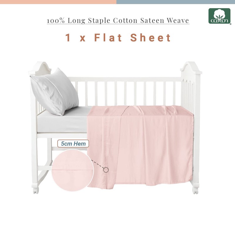Pizuna Flat Baby Crib Sheets 120x150cm Light Pink, 400 Thread