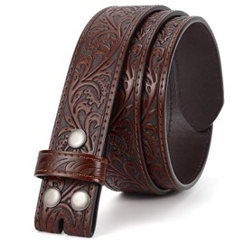 SANSTHS Western Leather Belt Strap for Men, Cowboy Belts without Buckle Cowgirl Western Strap Belt for Jeans Christmas Belts, Coffee/Leaf