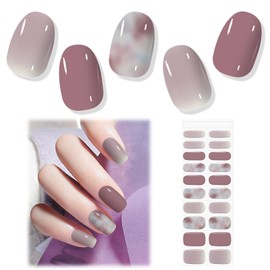 TOROKOM Semi Cured Gel Nail Strips, 20PCS Gel Nail Stickers Full Nail Wraps Strips, Purple Aura Self-Adhesive Gel Nail Strips with Nail File, Wooden Stick & Sealing for Women DIY Manicure Decorations