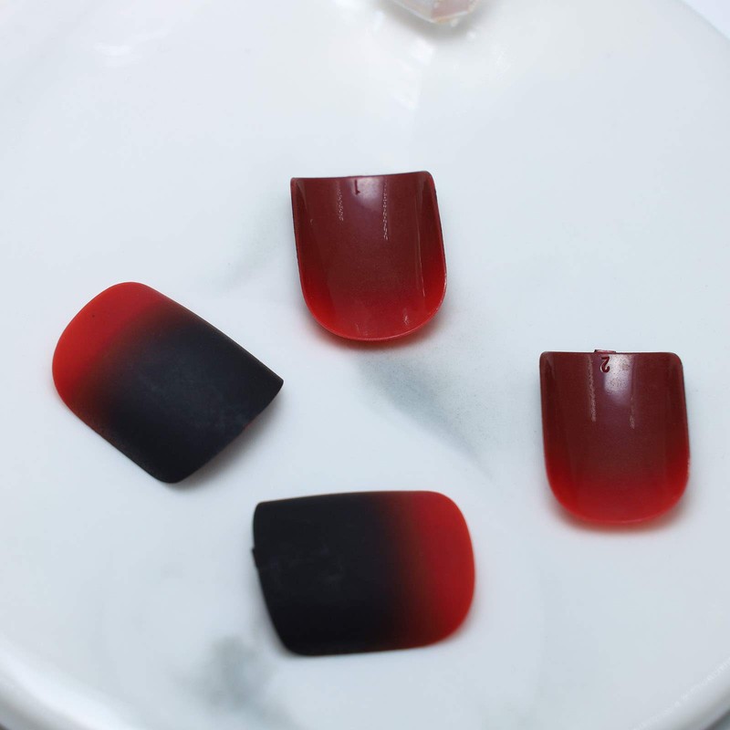 Press On Nails Short 24PCS Matte Gradient Black Red Full