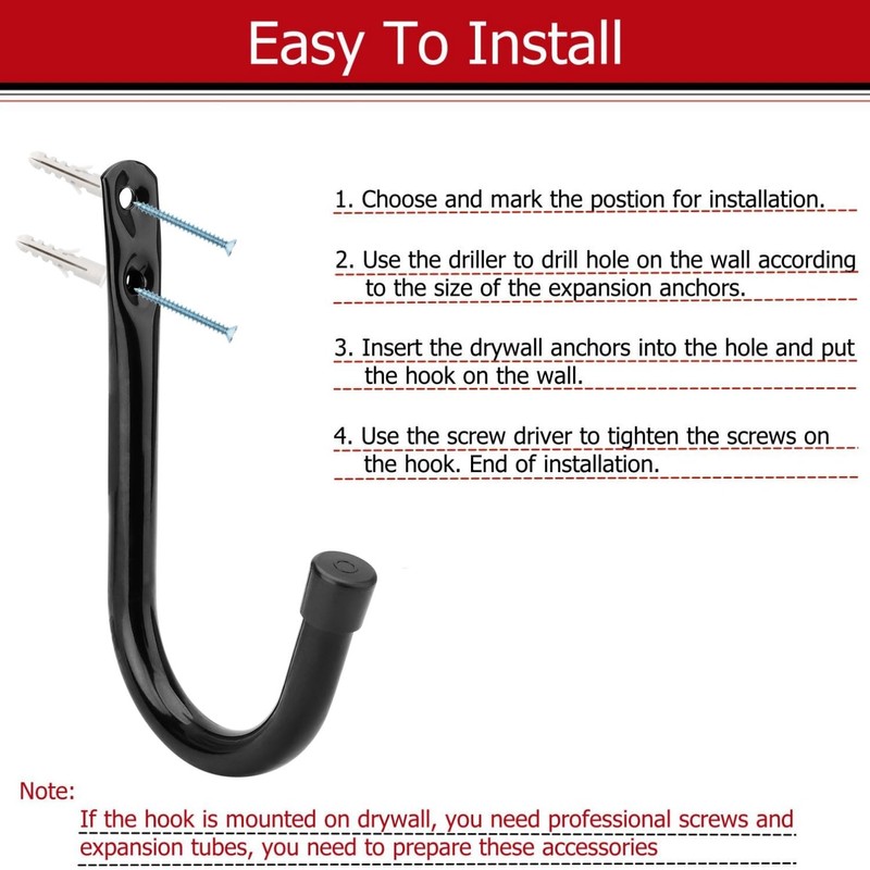 Garage Storage J Hook, 6 Pcs Steel Utility Hooks, 9cm