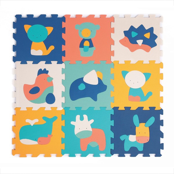 LUDI 9 Foam Tiles with Animal Pattern - Giant Puzzle Floor Mat for Ages 10 Months 10023, Multi-Colour, Random Model