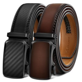 BULLIANT Men's Ratchet Belt 2 Pack-Click Leather Belt Adjustable for Men Gift 1 3/8-Cut for Perfect Fit(Black/Deep Brown,32"-38" Waist Adjustable)