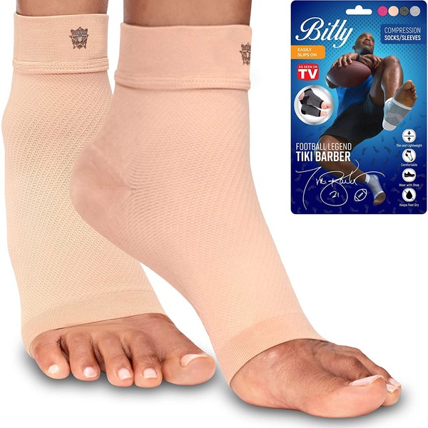 Bitly Plantar Fasciitis Compression Socks for Women & Men - Best Ankle Compression Sleeve, Nano Brace for Everyday Use - Provides Arch Support & Heel Pain Relief (Nude, X-Large)