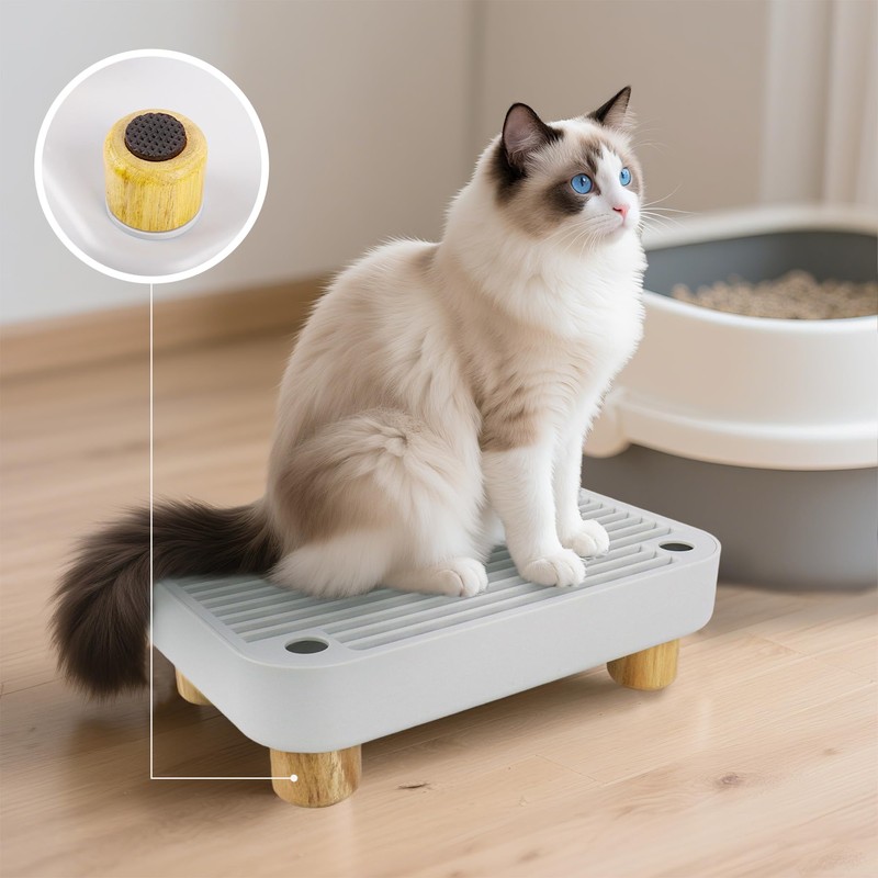 Dmnnlp Litter Box Step, Cat Litter Catcher with Wooden Base