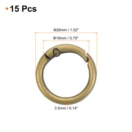 sourcing map 15Pcs Spring O Rings, 3/4"(19mm) ID Zinc Alloy Trigger Round Snap Buckle, DIY Accessories Spring Keyring Buckle for Keychains, Purse and Handbag, Trinkets (Brown)