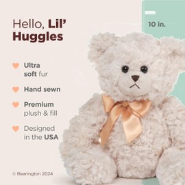 Bearington Lil' Huggles Creamy White Teddy Bear Stuffed Animal Toy - 10" Soft-Fur Teddy Bear Plushies with Satin Bow - Cuddly Stuffed Bears Plush Gift for Birthday, Anniversary, Holiday or Graduation