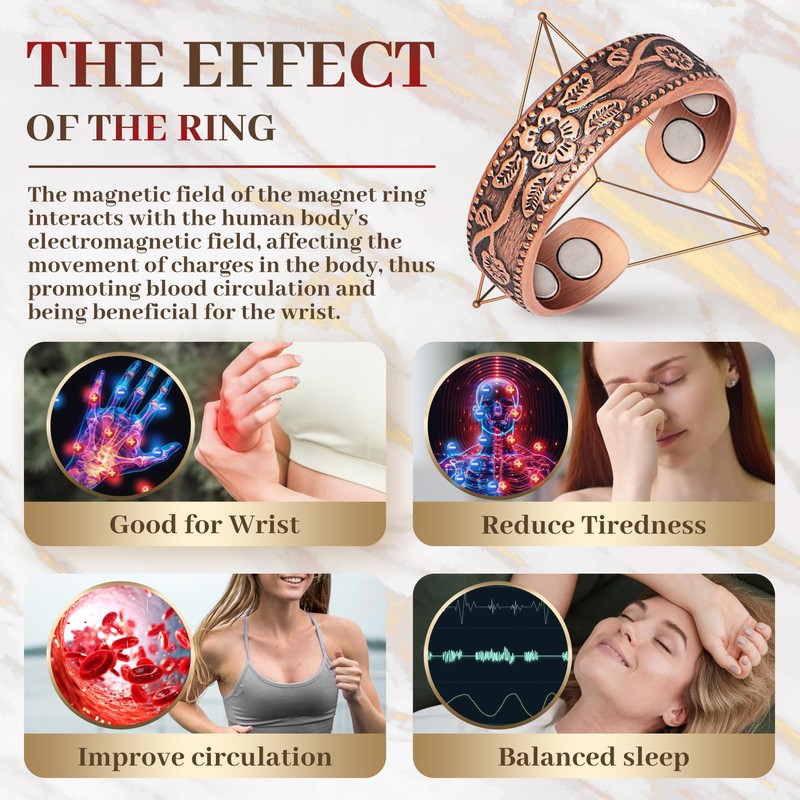 Copper Rings for Women, Thumb Rings 99.99% Pure Copper Magnetic