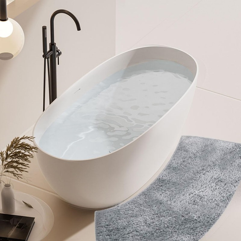 Eubeneortho Grey Shag Curved Bath Rug,Curved Shower Mat,40''x18'' Non Slip