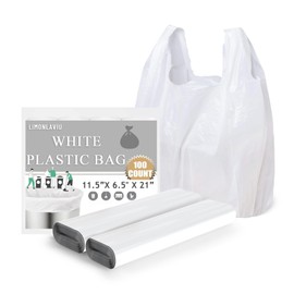 LimonLaviu Plastic Bags, (25 mic) (11.5”x 6.5" x 21”)(100Pack) Plastic Bags with Handles Plastic Shopping Bags for Small Business Plastic Grocery Bags T Shirt Bags Restaurants Bags in Bulk