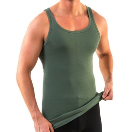 HERMKO 3007 Pack of 3 Extra Long Men's Vest (+10 cm) Tank Top Made from 100% Organic Cotton, olive