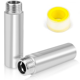 CONJURAIDE Tap Extension 1/2 Inch 80 mm Stainless Steel Extension Fitting 1/2 Inch Female x 1/2 Inch Male Thread Extension Water Thread Fitting with Sealing Tape for Water Connection Corner Valves