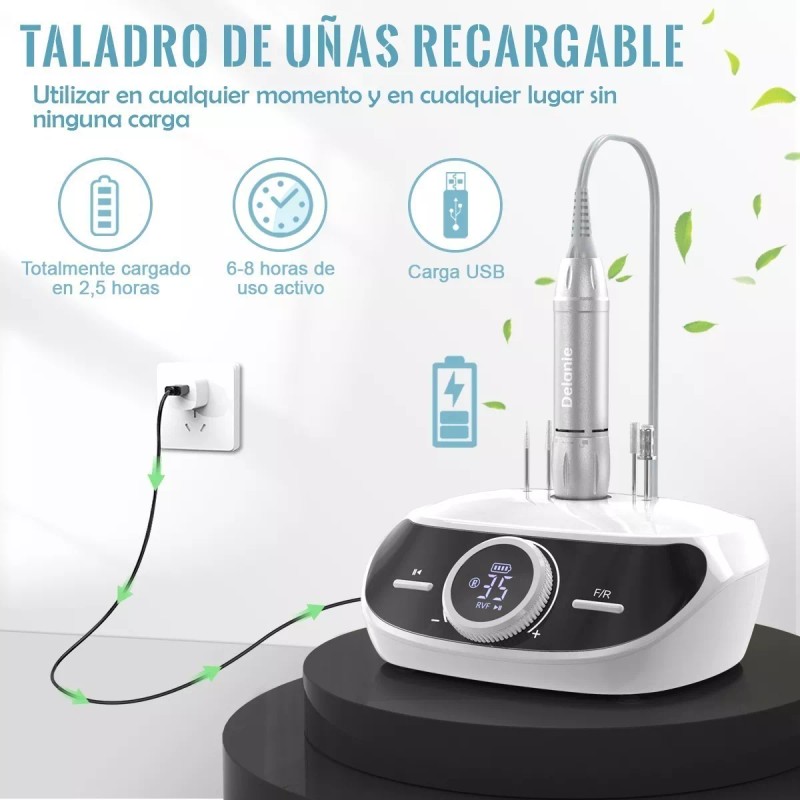 Delanie Limpiador Esmeril Taladro Torno Para Uñas 35000 Rpm Recargab
