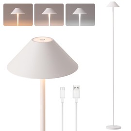 Rechargeable Floor Lamp for Indoor/Outdoor, Cordless Tall Standing Lamp with 3 Color Temps & Dimmable, IP43 Waterproof, Adjustable Height 16-59 Inch, LED Floor Lamp for Living Room,Patio(White)