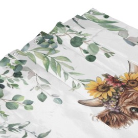 Yibuda Highland Cow Shower Curtain Cattle Green Leaf Shower Curtain Waterproof Fabric Country Home Bathroom Decor Curtain with Hooks 60"x72"