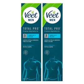 2 x Veet Men Total Pro Breast and Body Hair Removal Cream Sensitive Skin with Spatula - 2 x 200ml Bottles