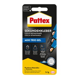 Pattex Pattex Sekundenkleber Ultra Gel Mini Trio, extra starker & flexibler Superkleber in 3 Tuben, Sekundenkleber Gel fr z. B. Gummi, Leder, Holz, 3x 1 g Tube, 9H PSMG3