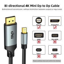 Kirzi 8K Mini DisplayPort to DisplayPort 1.4 Cable 15ft, [8K@60Hz, 4K@144Hz, 2K@240Hz] 32.4Gbps Bi-Directional, HDR, G-Sync, Mini DP [Thunderbolt 2 Compatible] for Gaming Laptop, MacBook, Monitor