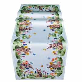 texpot Table Runner 40 x 140 cm with Rabbit on Flower Meadow Print Easter Spring