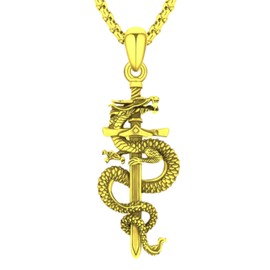 OHAYOO Dragon Necklace 925 Sterling Silver Dragon Sword Necklace Gothic Dragon Necklace Dragon Jewelry Gifts for Men-Yellow Gold Plated, 1.37"*0.66", Sterling Silver, No Gemstone