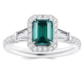 ceerom Emerald Cut Moissanite Engagement Ring for Women,Total 1.7cttw Emerald VVS1 Clarity Wedding Ring S925 Sterling Silver 18K White Gold Plated Promise Ring for Her Size 5.5