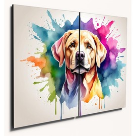 The Plum Penguin Colourful Labrador Retriever Watercolour Wall Art, Twin A4 Wood MDF Panels