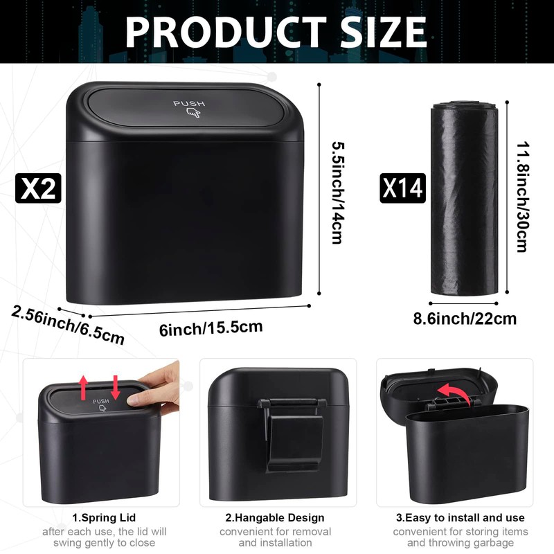 2-Pack Car Trash Can With Lid, Hanging Mini Vehicle Bin,