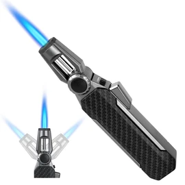 KAMBOLLY Butane Torch Lighter, Refillable Gas Lighter Cooking Torch, Adjustable Kitchen Torch with Safety Lock - Windproof Jet Flame Blue Fire for Camping Baking BBQ Grill Candle, Gifts for Men