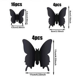 Tuxiaobu 3D Butterfly DIY Butterfly Removable Wall Stickers Wall Decoration - Home Decoration, Children's Room, Bedroom, Living Room Decoration - 24 Pieces, Black