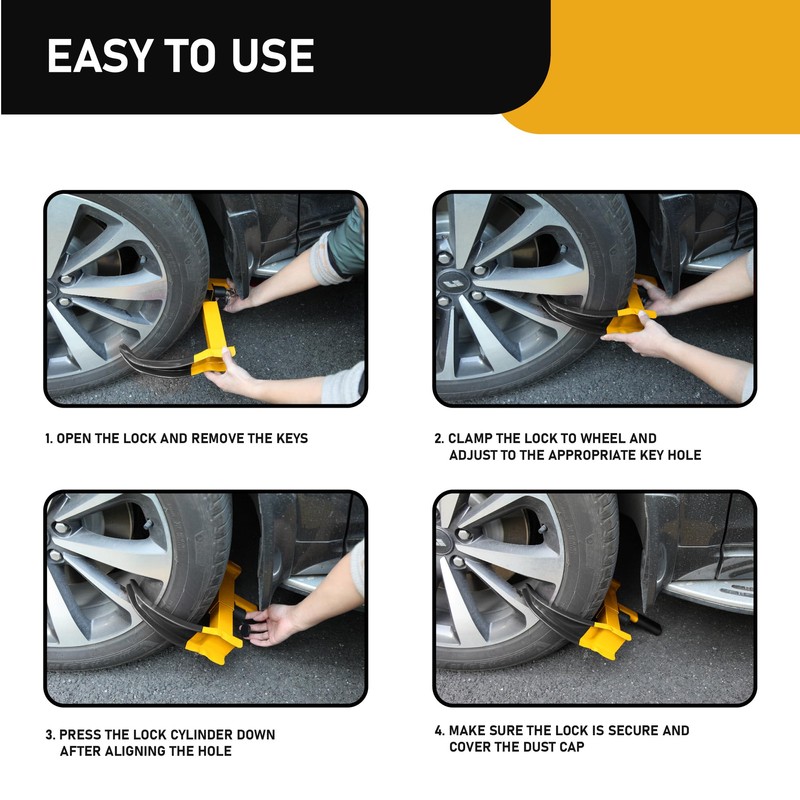 CARTMAN 2 Packs Heavy Duty Trailer Lock Wheel Clamp, Yellow/Black