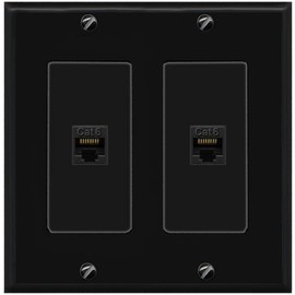 RiteAV 2 Port Cat6 Ethernet Wall Plate - 2 Gang [Black/Black]