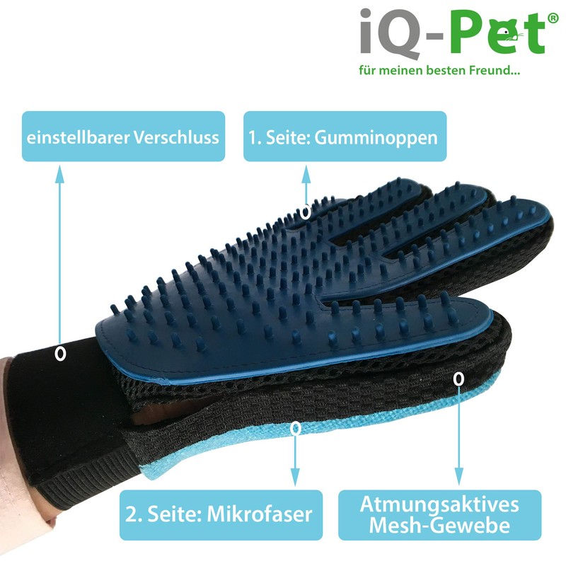 iQ-Pet Fellpflege-Handschuh | 2 Seiten: Gummi + Mikrofaser