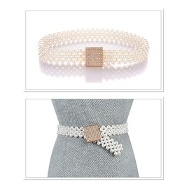 Rose Buckle Pearl Belt Elastic Bridal Waist Chain,Shiny Floral Beads String for Wedding Dress,Cute